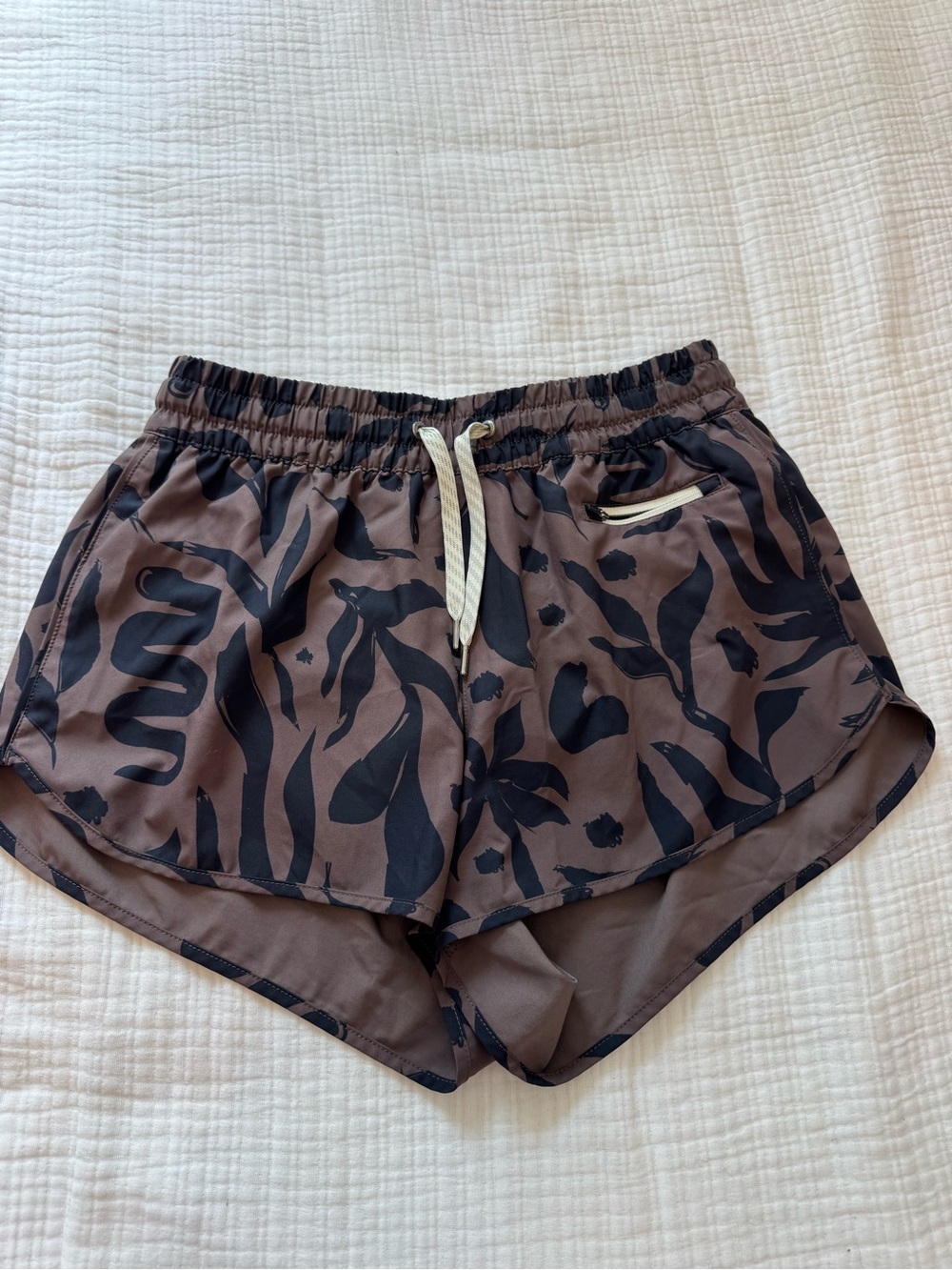 Vuori Brown Shorts with Black Botanical Print